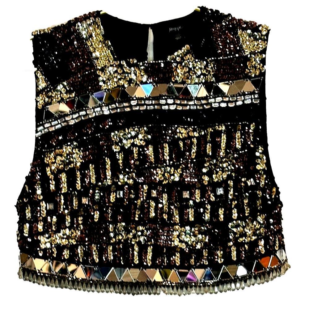 Nasty Gal – Premium Hand Embellished Crop Top (Gold) – US 2